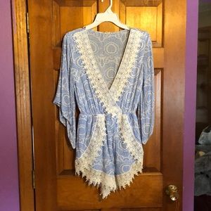 Blue and white detailed romper